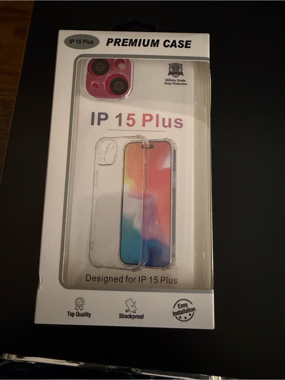 IP 15 Plus Premium Clear Phone Case with Pink Camera Cover